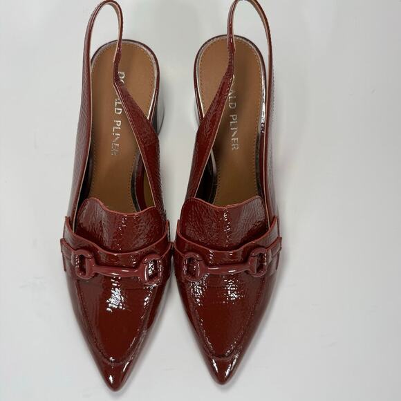 Donald Pliner Saige Slingback Block Heel Pump Patent Leather Burgundy Size 10 - Picture 3 of 9